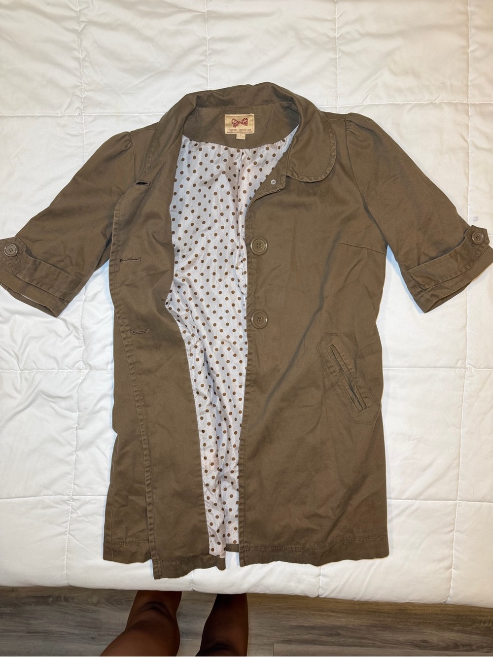 Forever 21 Olive Brown Short Sleeve Trench Coat